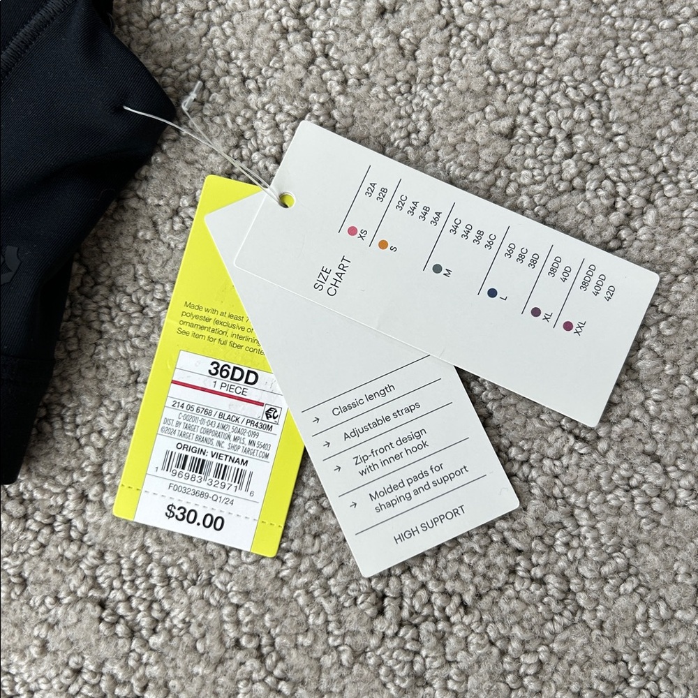 All in Motion Sculpt High Support Zip-Front Sports Bra in Black Size 36DD NEW - Picture 12 of 13